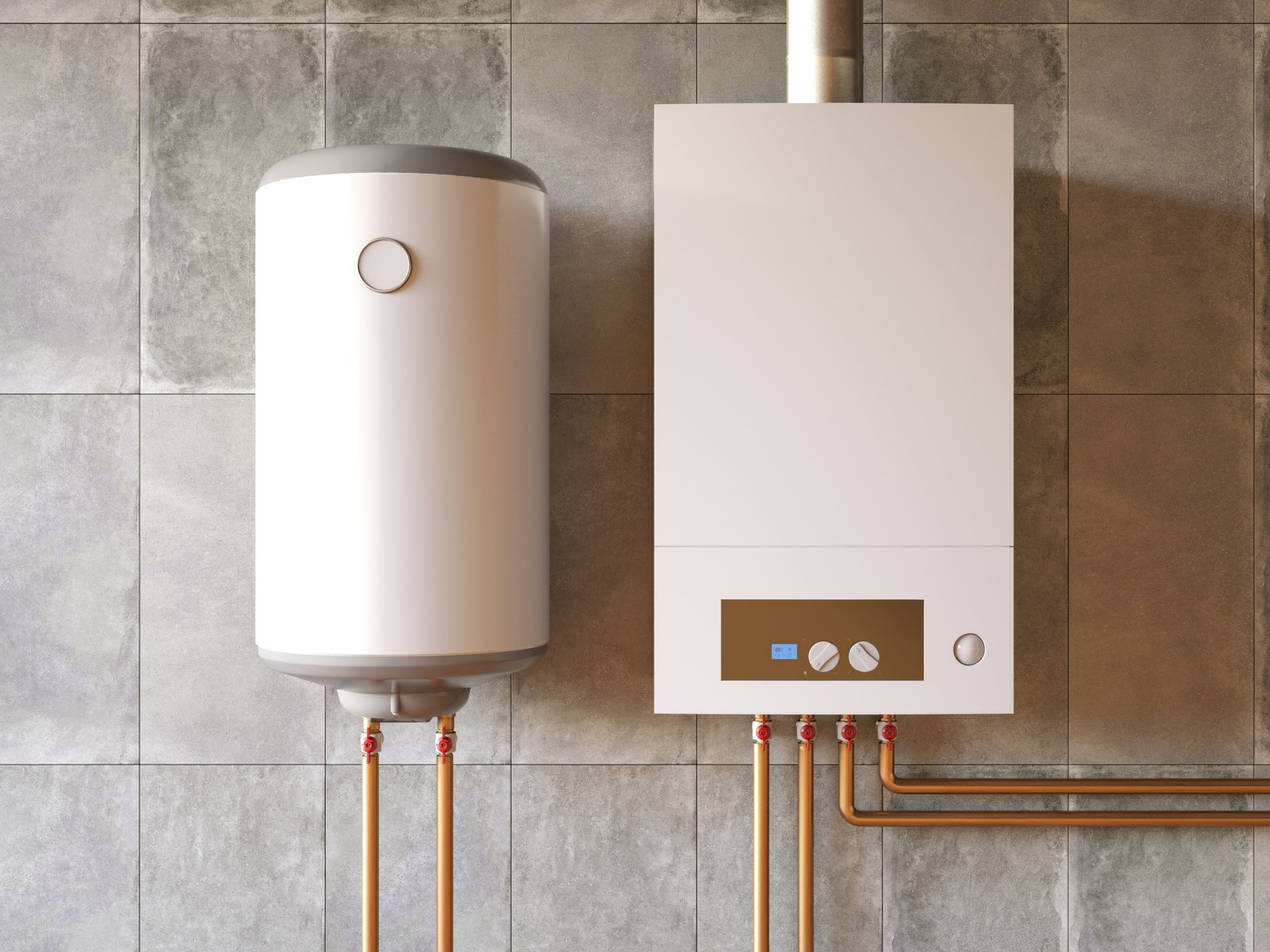 Modern Gas Water Heater and Boiler System on Bathroom Wall