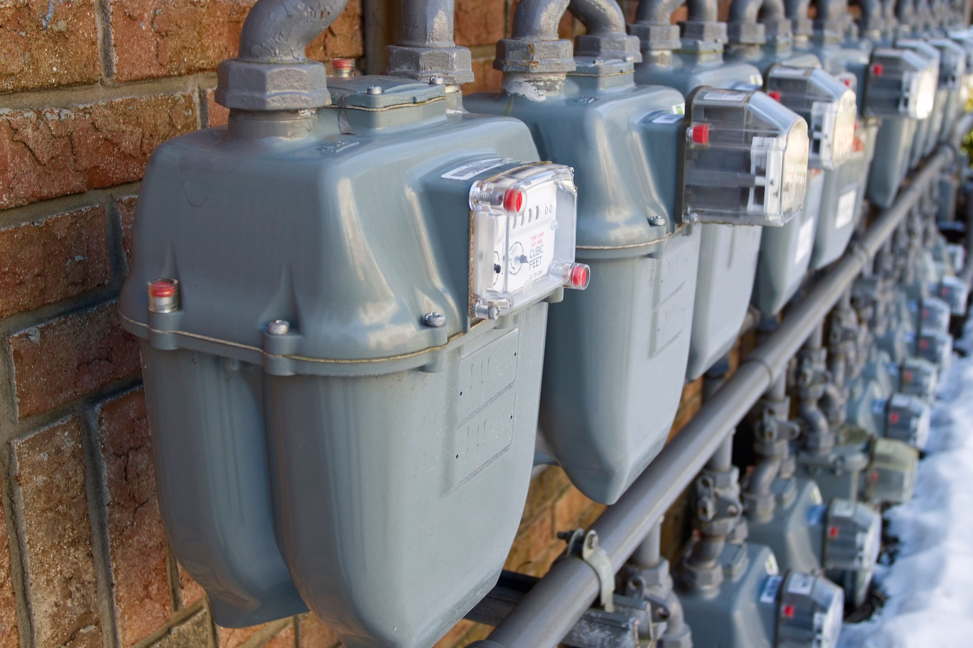 Natural gas meters on oudside wall